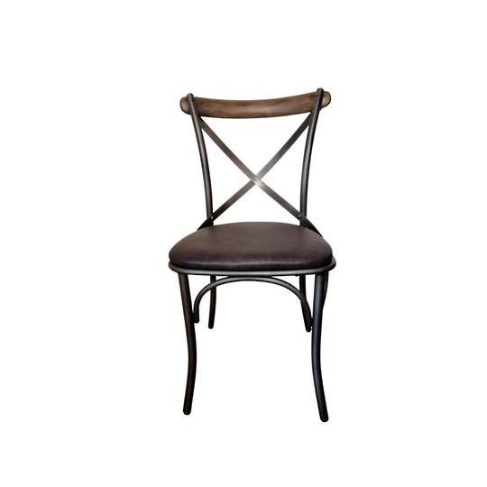 Dining Chair Cross Frame Black Leather Seat